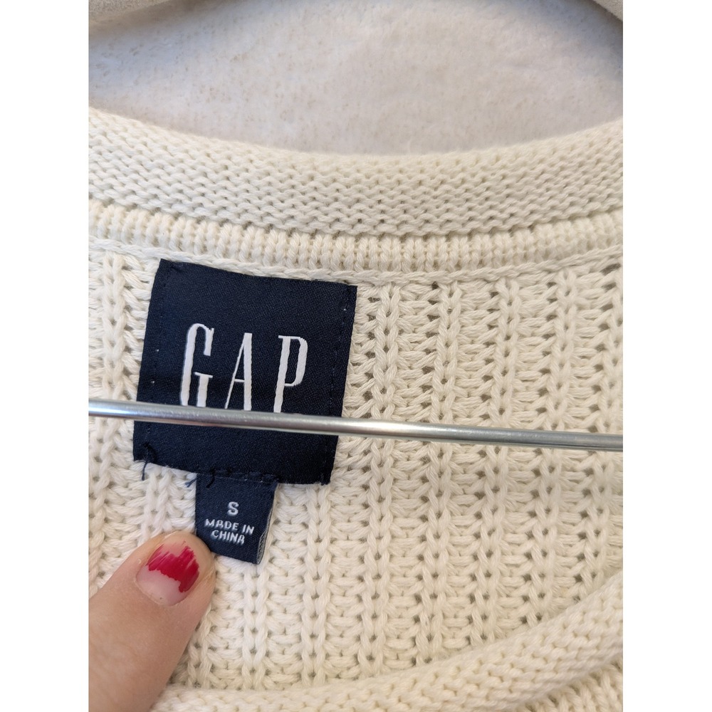 GAP Womens Small Cream Striped 100% Cotton Knit Crewneck‎ Sweater - Picture 7 of 10